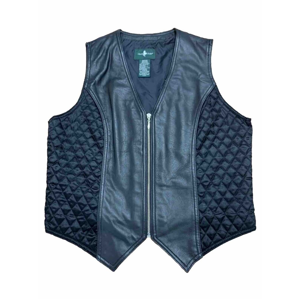 Hunt Club Black Leather Zip Up Vest Size Medium Biker Motorcycle